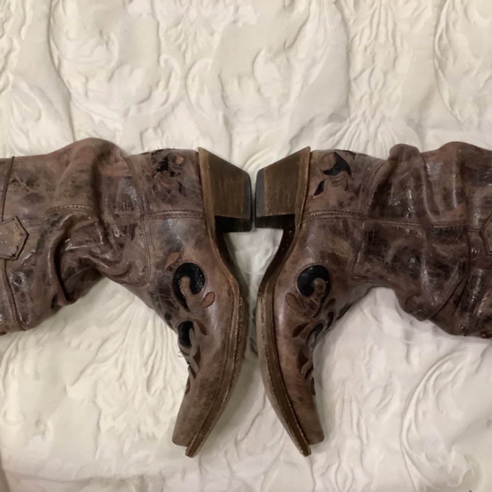 Corral boots brown/camel/tobacco leather sequins slouch‎ western cowboy boots - Picture 9 of 17